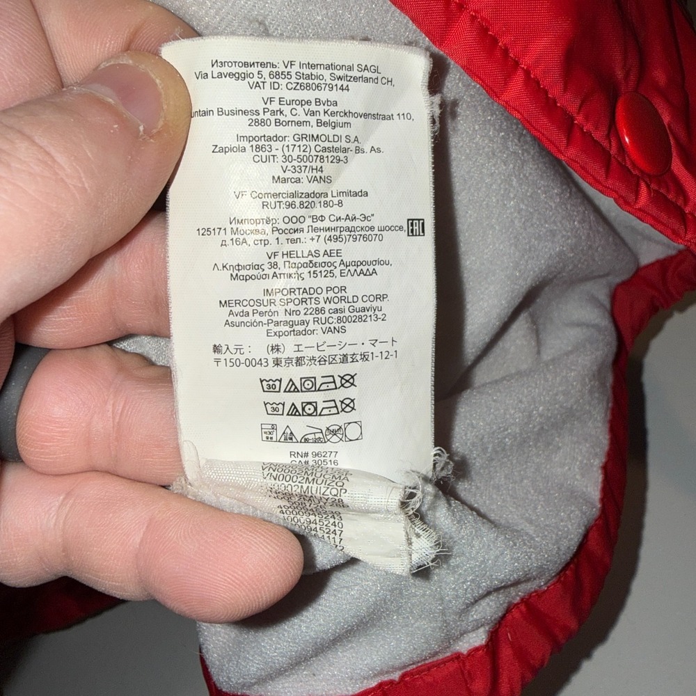 Vans Off The Wall Coach Jacket Mens Small Red Snap Front Skate Windbreaker - Picture 6 of 7